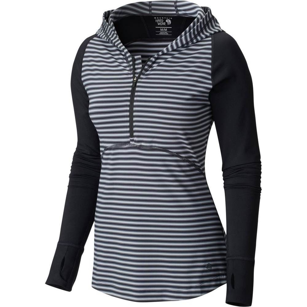 Mountain Hardwear Butterlicious Hooded Shirt SMALL Black Gray Long Sleeve